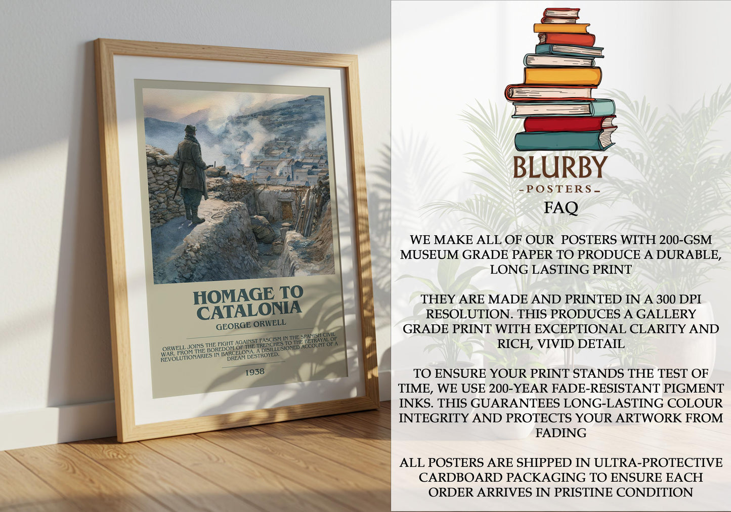 Homage to Catalonia by George Orwell | Book Poster | Literary Art Gift For Book Lover | Novel Inspired Wall Art | Free Delivery