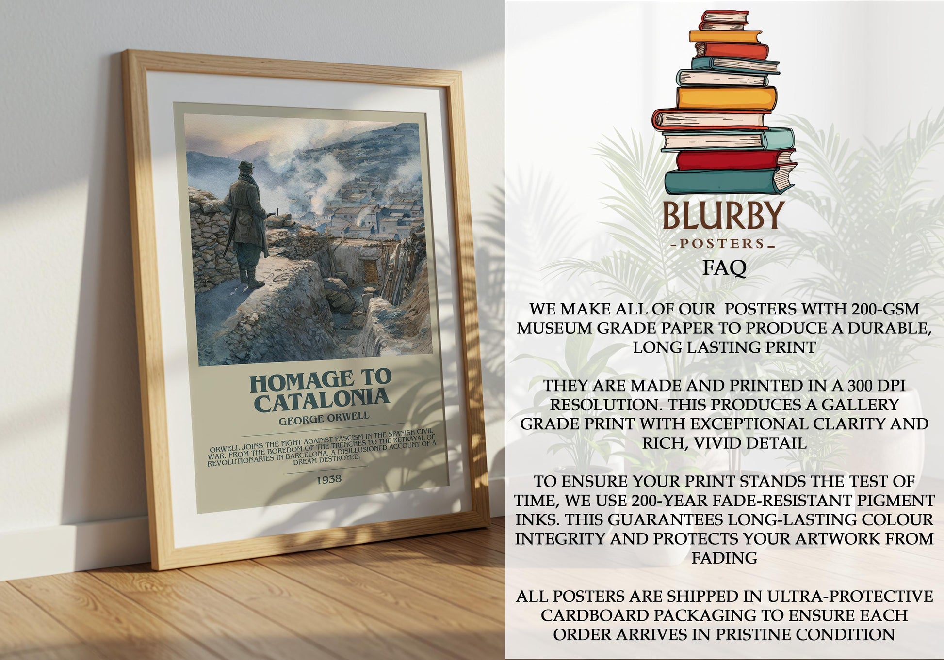 Homage to Catalonia by George Orwell | Book Poster | Literary Art Gift For Book Lover | Novel Inspired Wall Art | Free Delivery