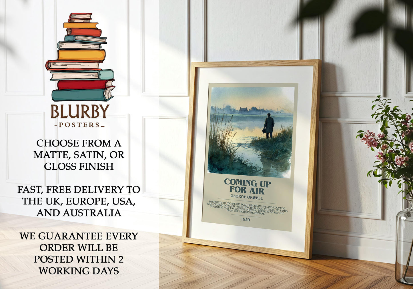 Coming Up for Air by George Orwell | Book Poster | Literary Art Gift For Book Lover | Novel Inspired Wall Art | Free Delivery