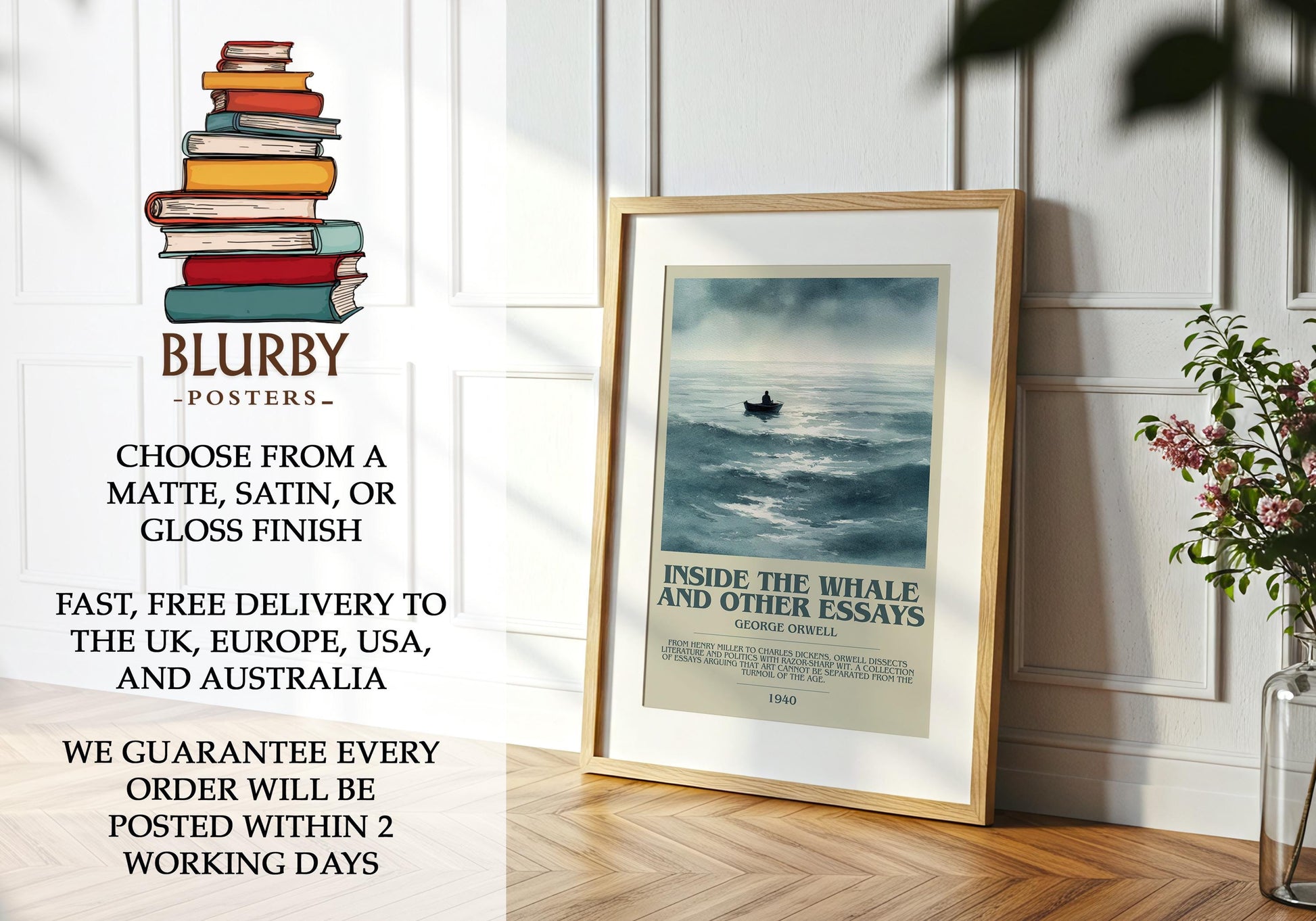 Inside the Whale and Other Essays by George Orwell | Book Poster | Literary Art Gift For Book Lover | Novel Inspired Wall Art | Free Deliver