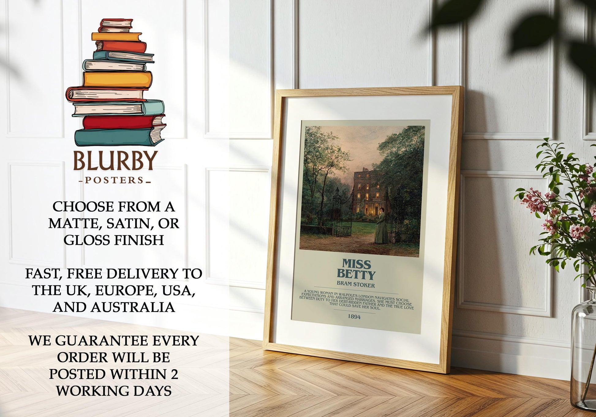 Miss Betty by Bram Stoker | Book Poster | Literary Art Gift For Book Lover | Novel Inspired Wall Art | Free Delivery