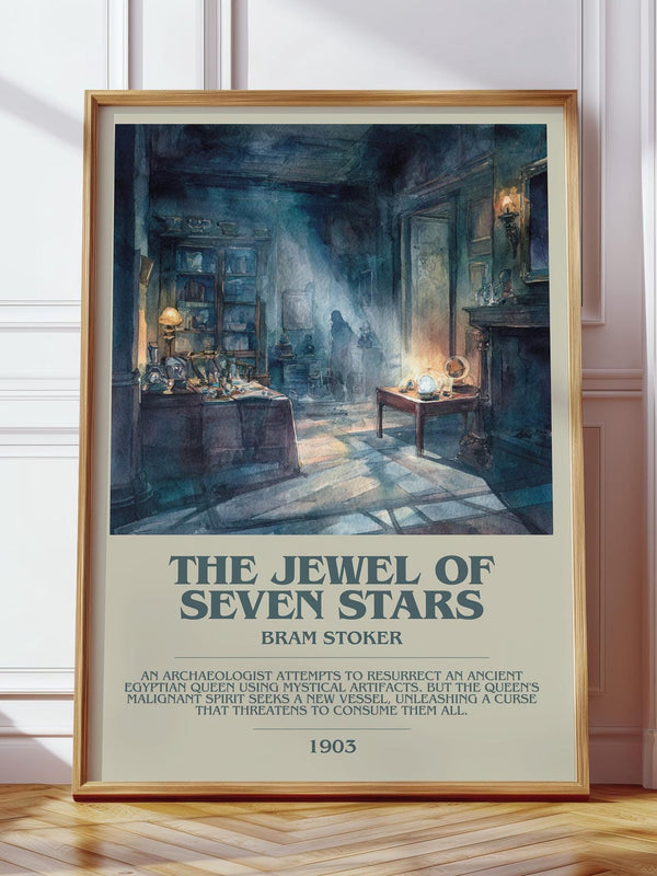 The Jewel Of Seven Stars bookish print in frame leaning in hallway – mystery wall art