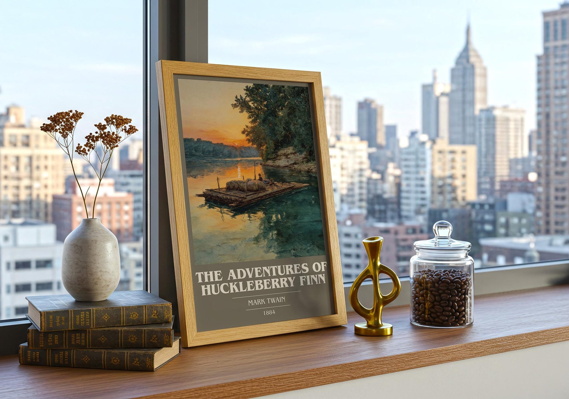The Adventures of Huckleberry Finn book cover book poster framed on wall – adventure wall art