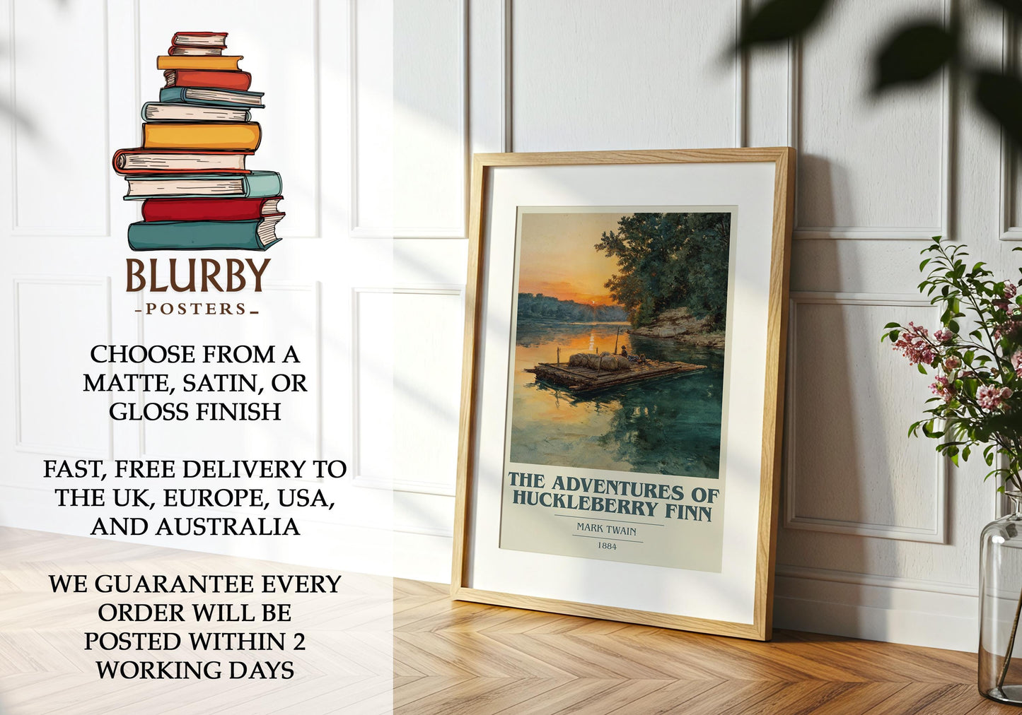 The Adventures of Huckleberry Finn by Mark Twain | Book Poster | Literary Art Gift For Book Lover | Novel Inspired Wall Art | Free Delivery