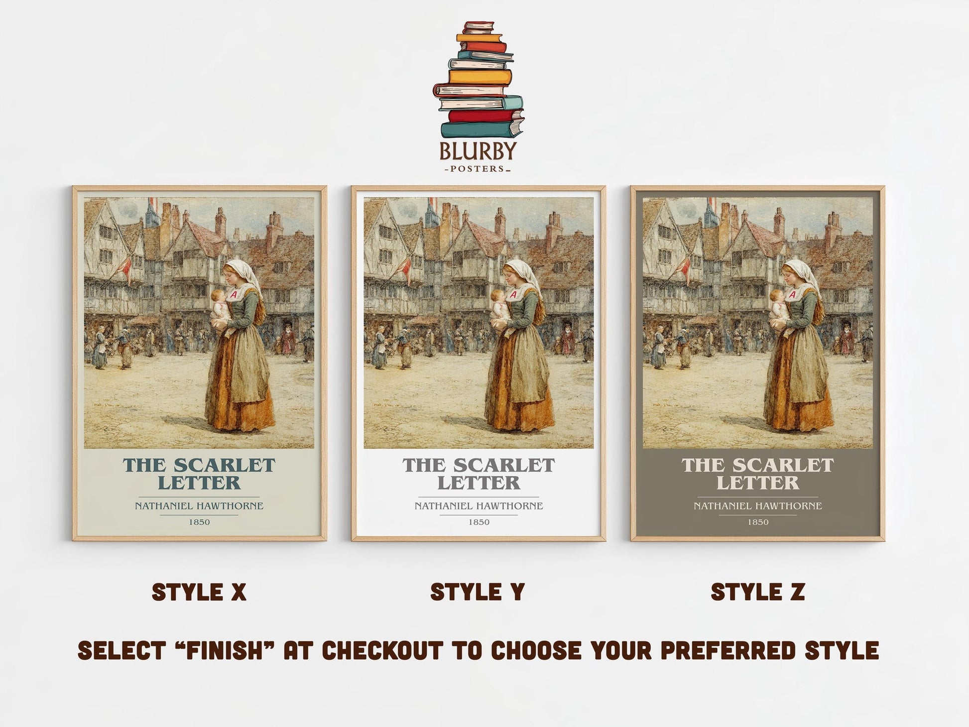 The Scarlet Letter book cover poster colour and style options – Nathaniel Hawthorne book art