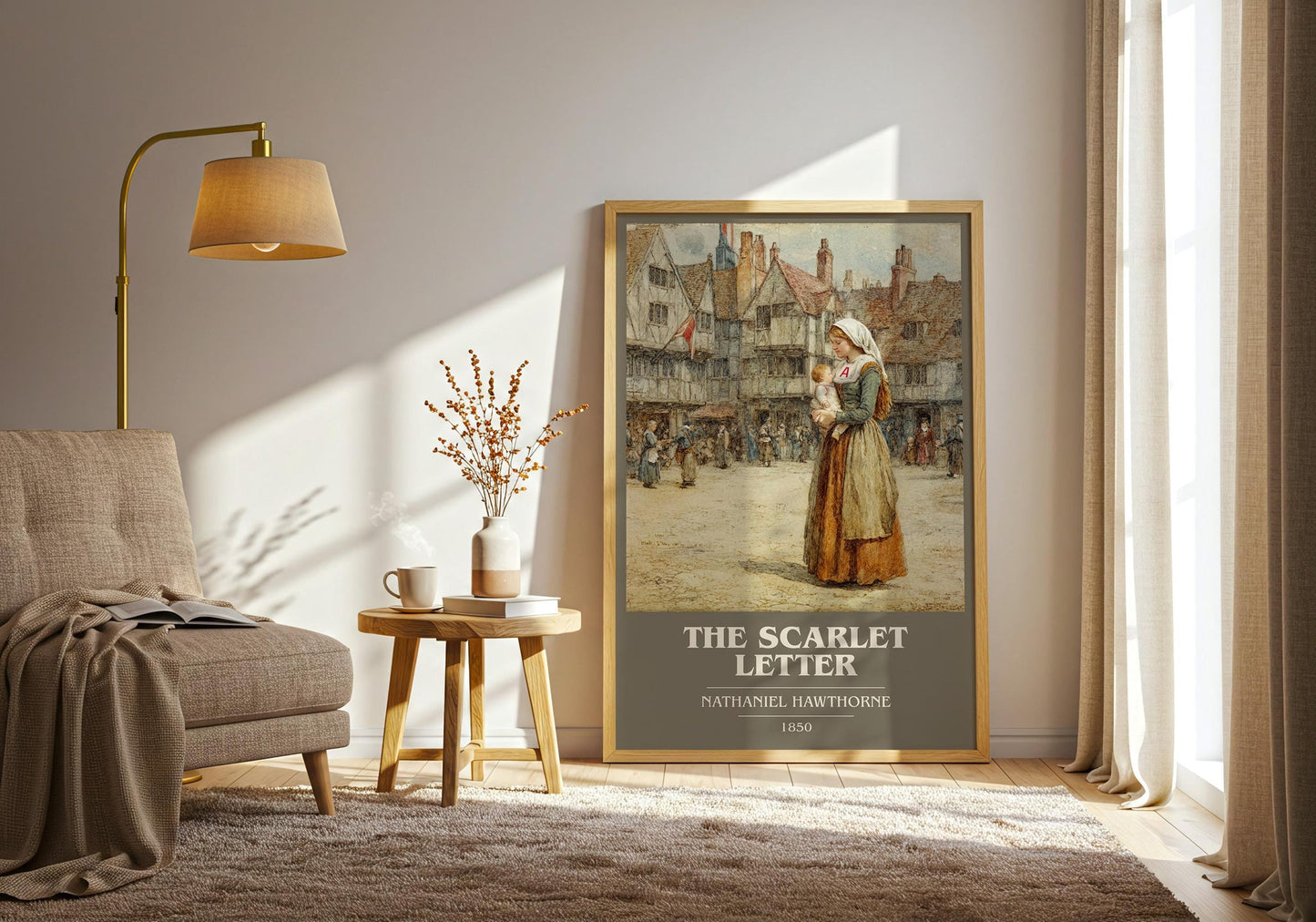 The Scarlet Letter book cover print on bookshelf – Nathaniel Hawthorne fan gift