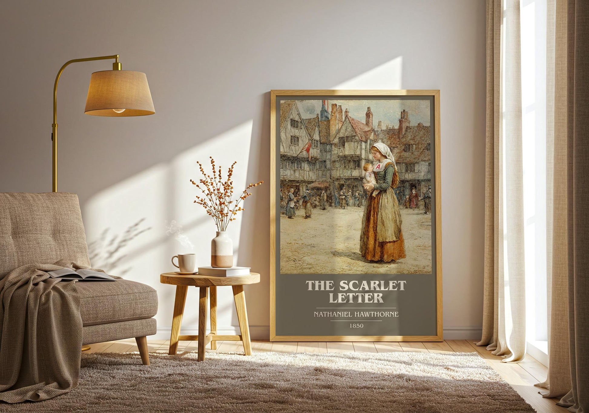 The Scarlet Letter book cover print on bookshelf – Nathaniel Hawthorne fan gift