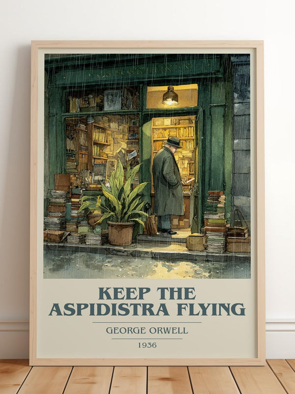 Keep the Aspidistra Flying book cover print in frame leaning in hallway – classic literature wall art