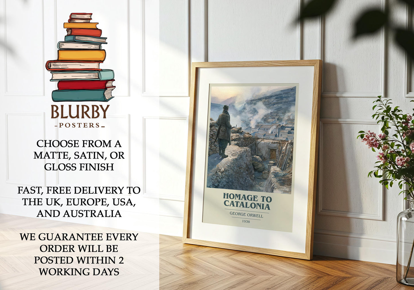 Homage to Catalonia by George Orwell | Book Poster | Literary Art Gift For Book Lover | Novel Inspired Wall Art | Free Delivery