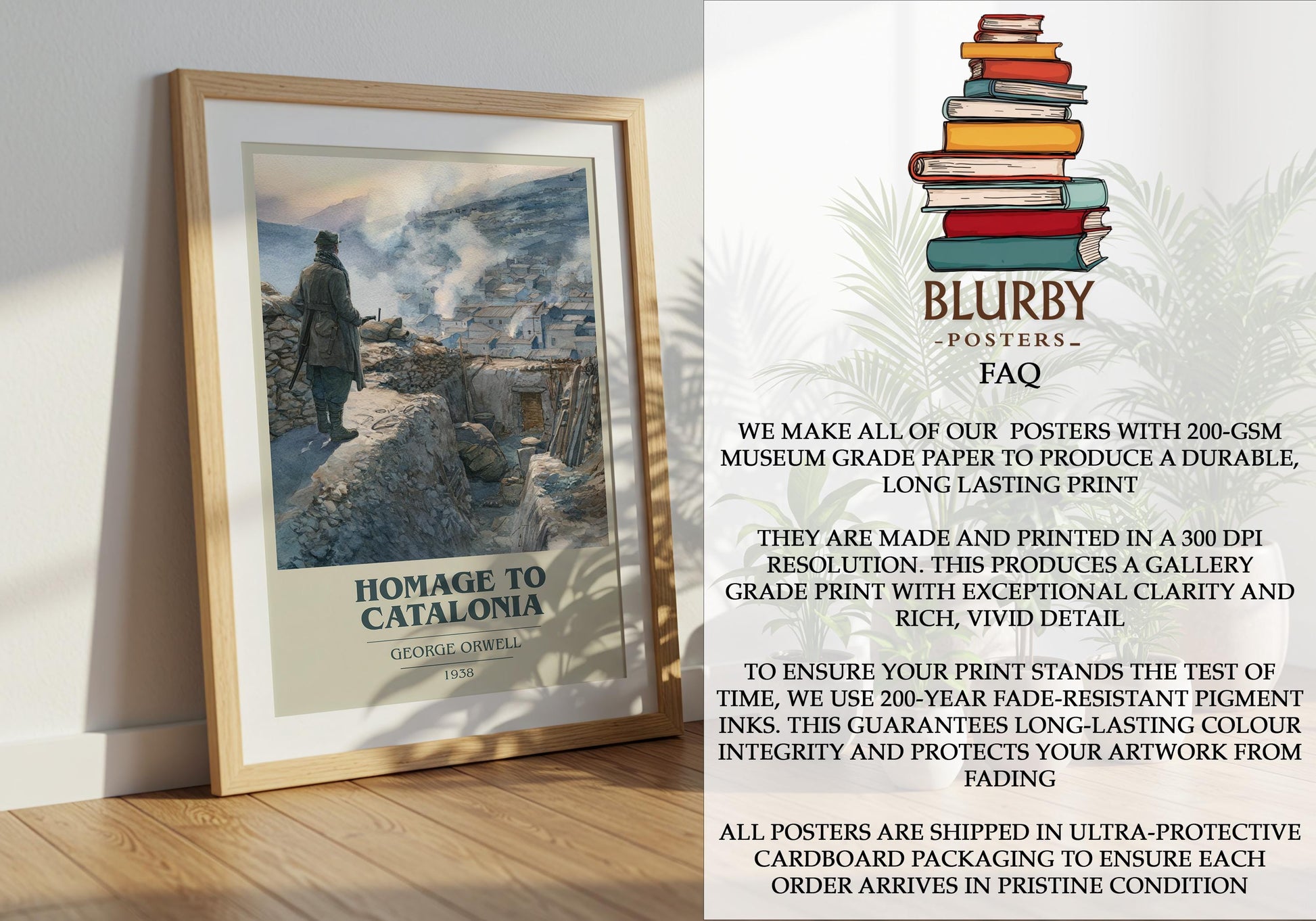 Homage to Catalonia by George Orwell | Book Poster | Literary Art Gift For Book Lover | Novel Inspired Wall Art | Free Delivery