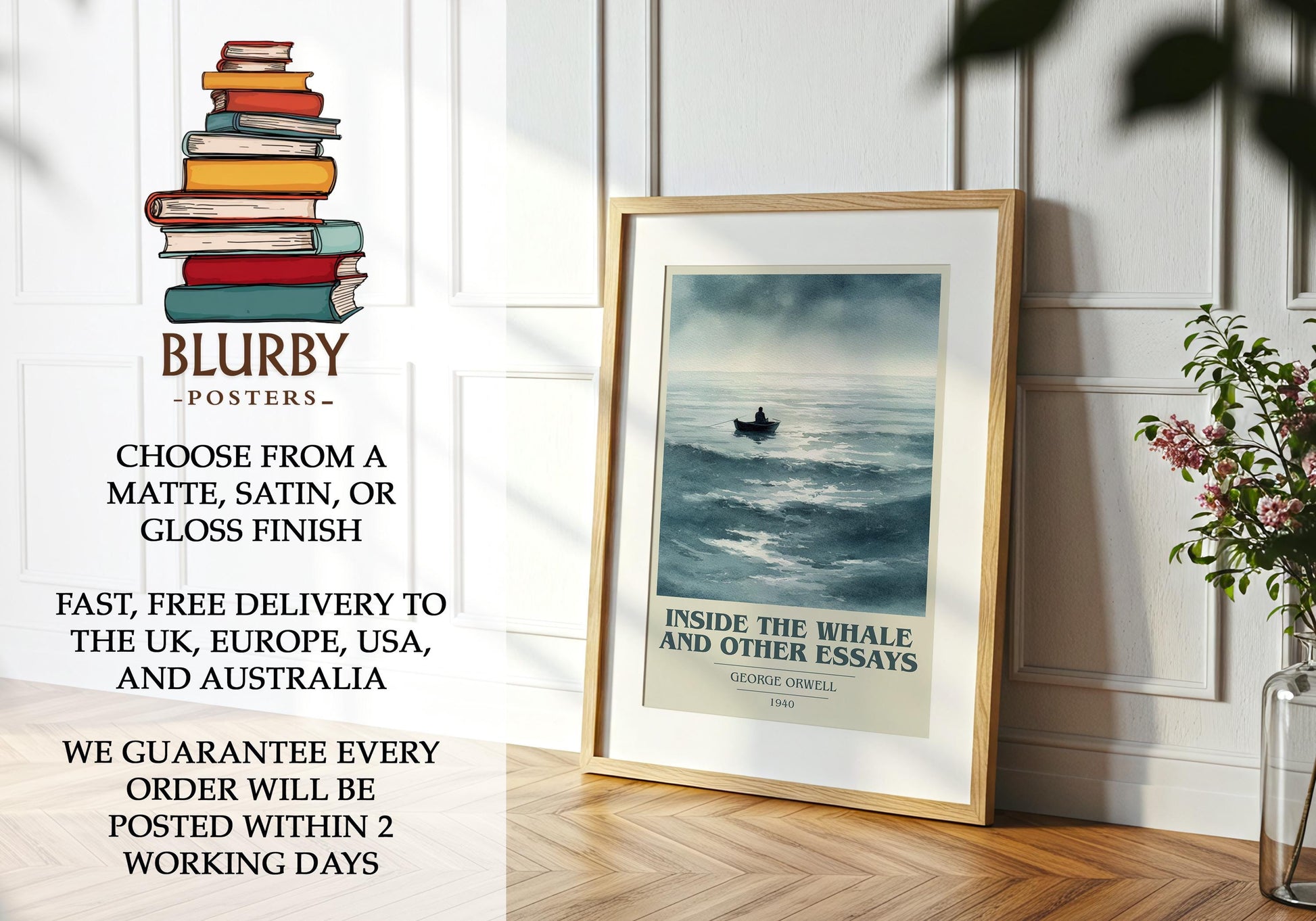 Inside the Whale and Other Essays by George Orwell | Book Poster | Literary Art Gift For Book Lover | Novel Inspired Wall Art | Free Deliver