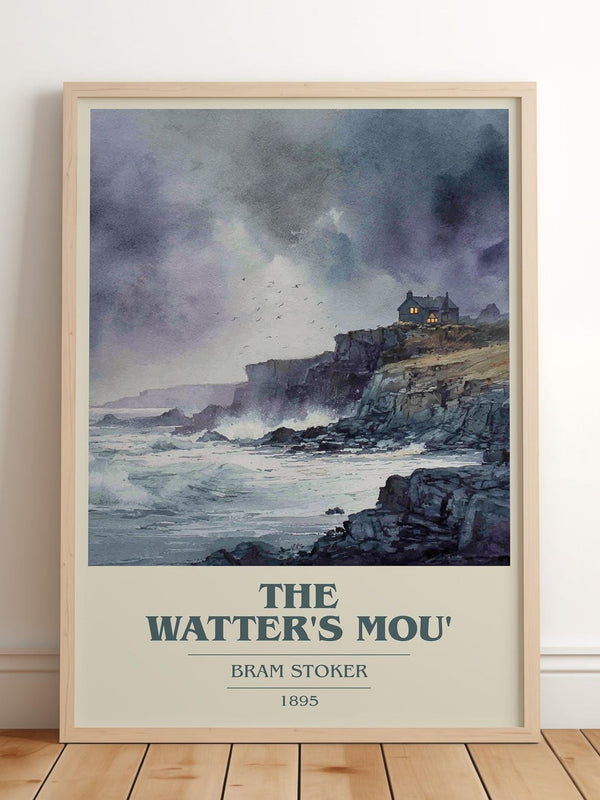 The Watter's Mou' book cover print in frame leaning in hallway – gothic wall art