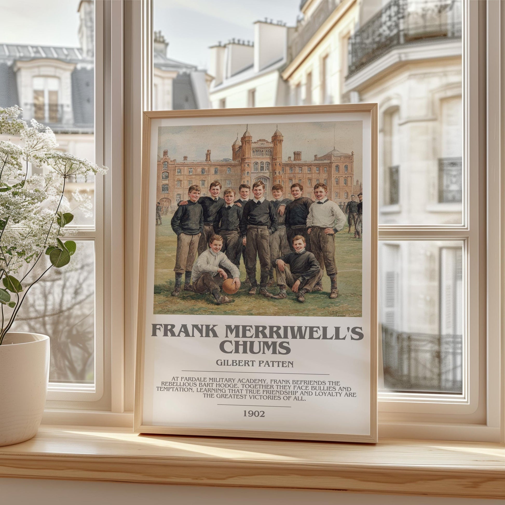 Frank Merriwell's Chums bookish print framed by window – literary home decor