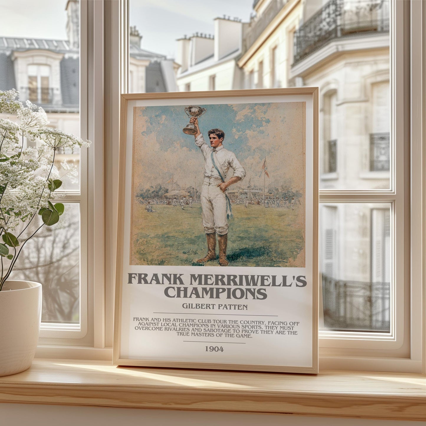 Frank Merriwell's Champions bookish print framed by window – literary home decor