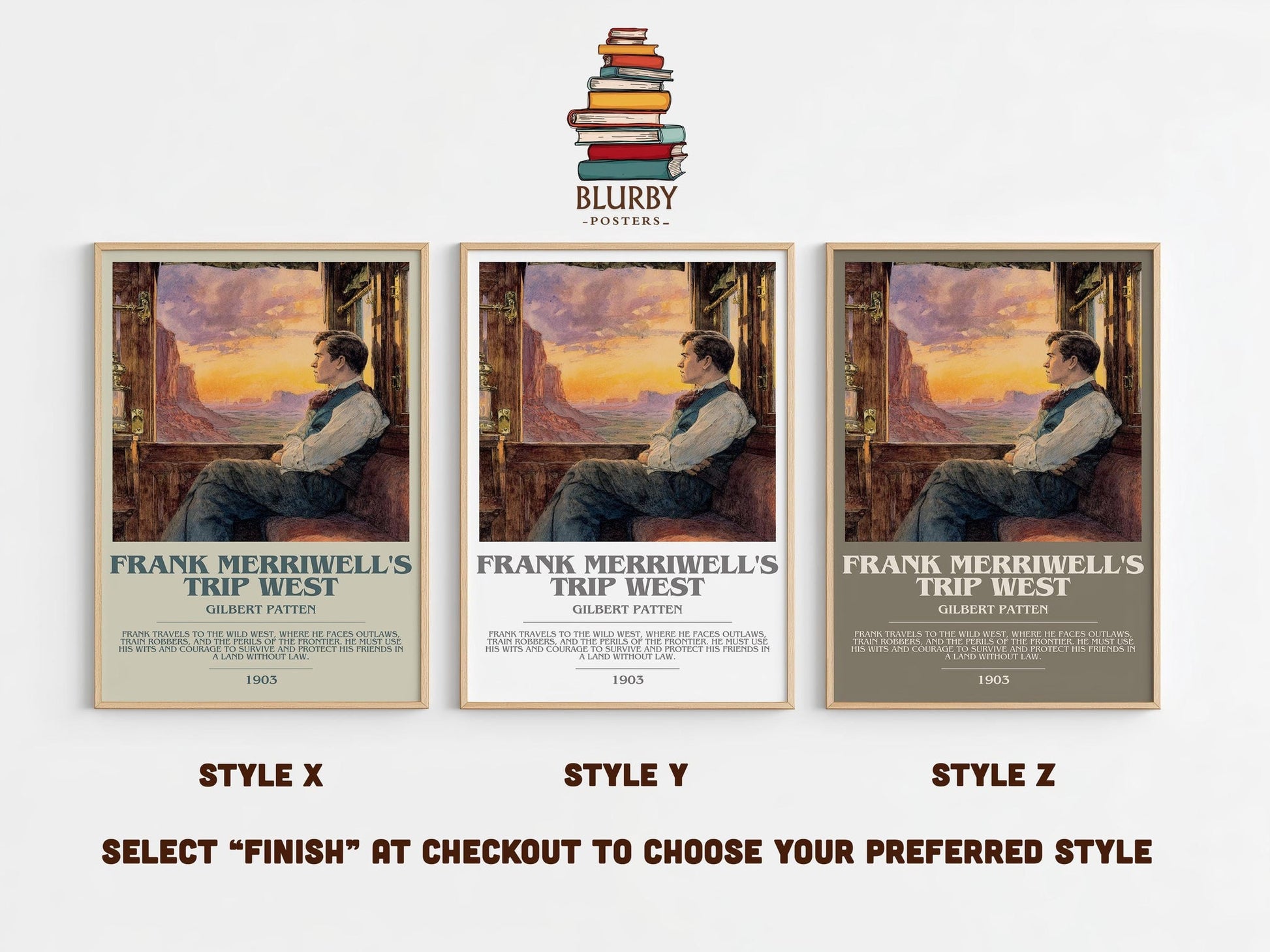 Frank Merriwell's Trip West bookish poster colour and style options – Gilbert Patten book art