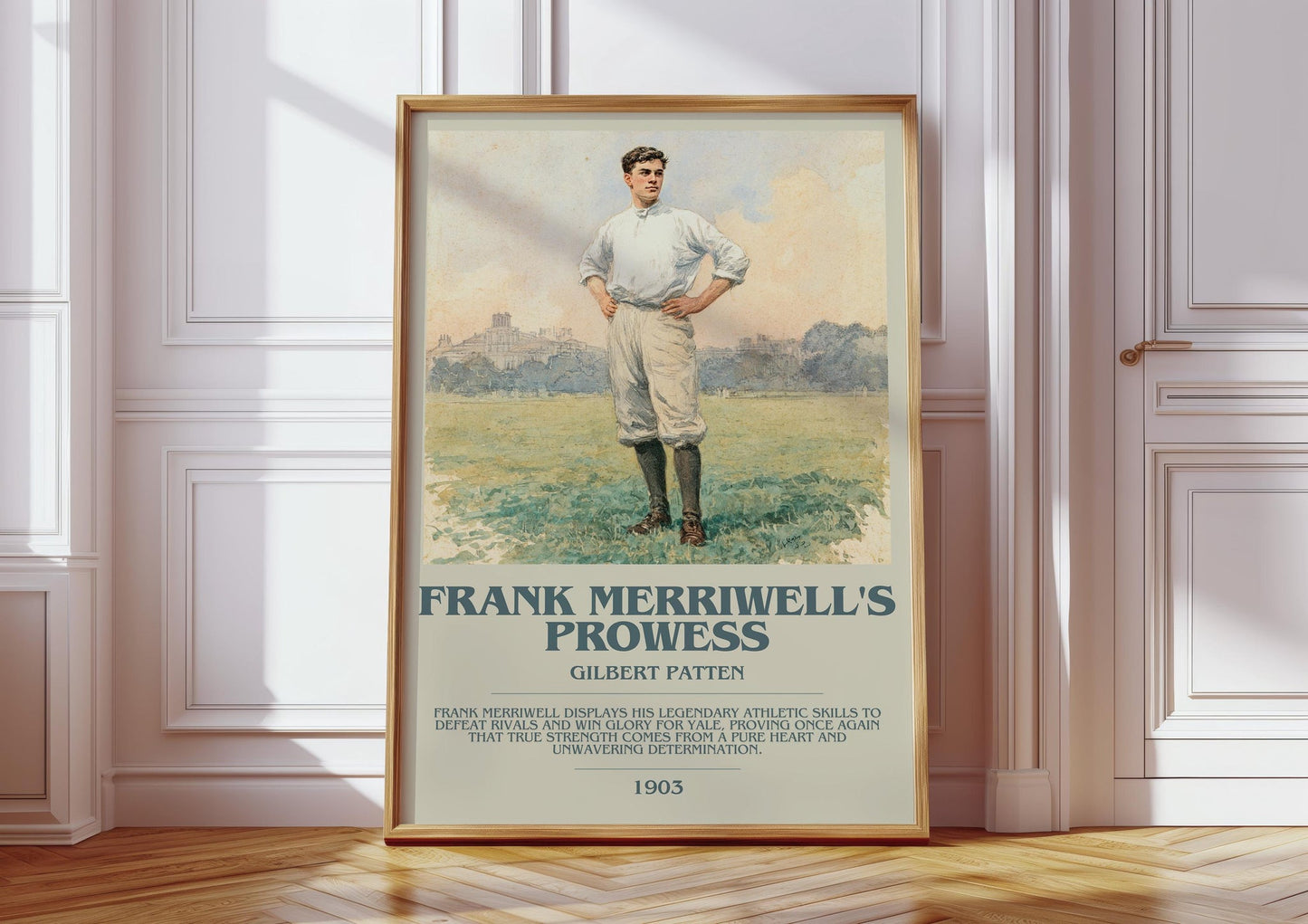 Frank Merriwell's Prowess bookish print in frame leaning in hallway – adventure wall art