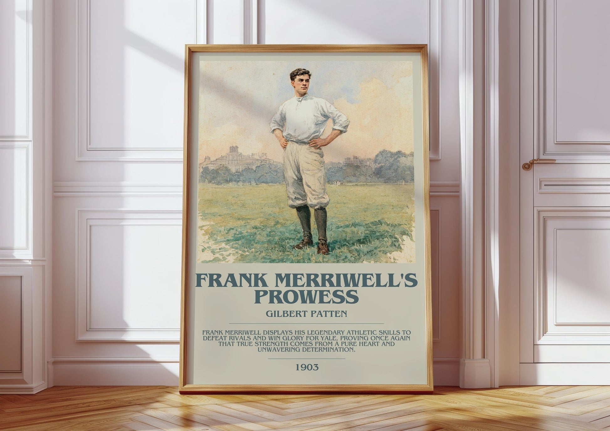 Frank Merriwell's Prowess bookish print in frame leaning in hallway – adventure wall art