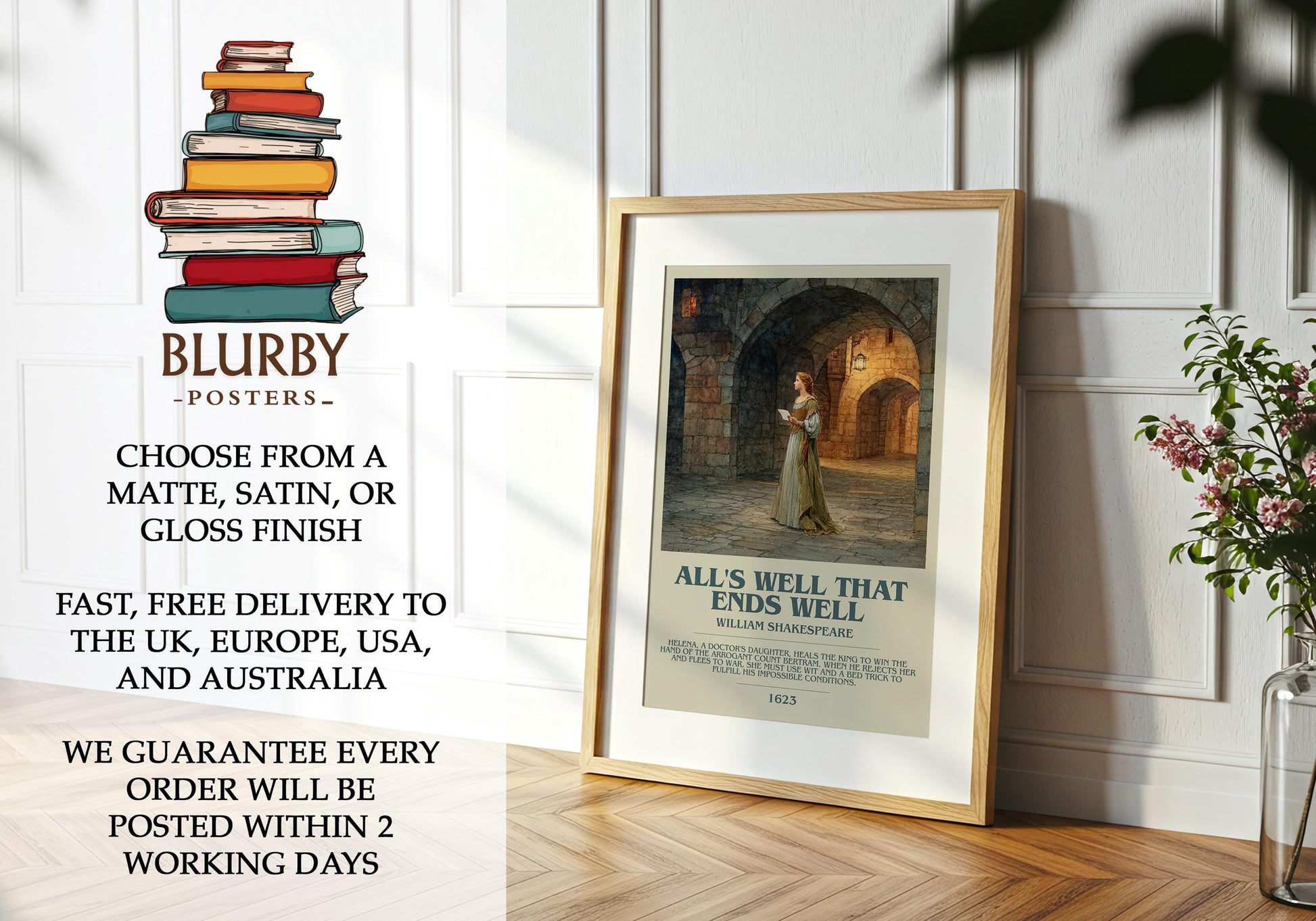 All's Well That Ends Well by William Shakespeare | Book Poster | Literary Art Gift For Book Lover | Novel Inspired Wall Art | Free Delivery