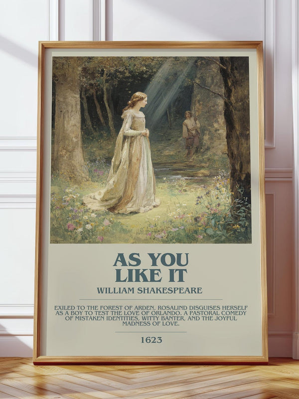 As You Like It bookish print in frame leaning in hallway – thriller wall art
