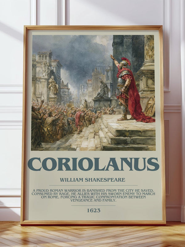 Coriolanus bookish print in frame leaning in hallway – classic literature wall art
