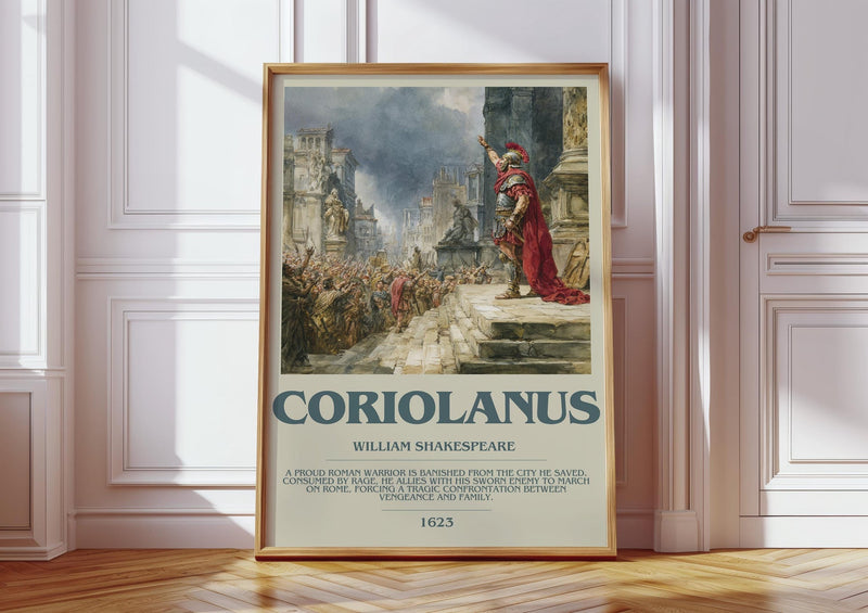 Coriolanus bookish print in frame leaning in hallway – classic literature wall art