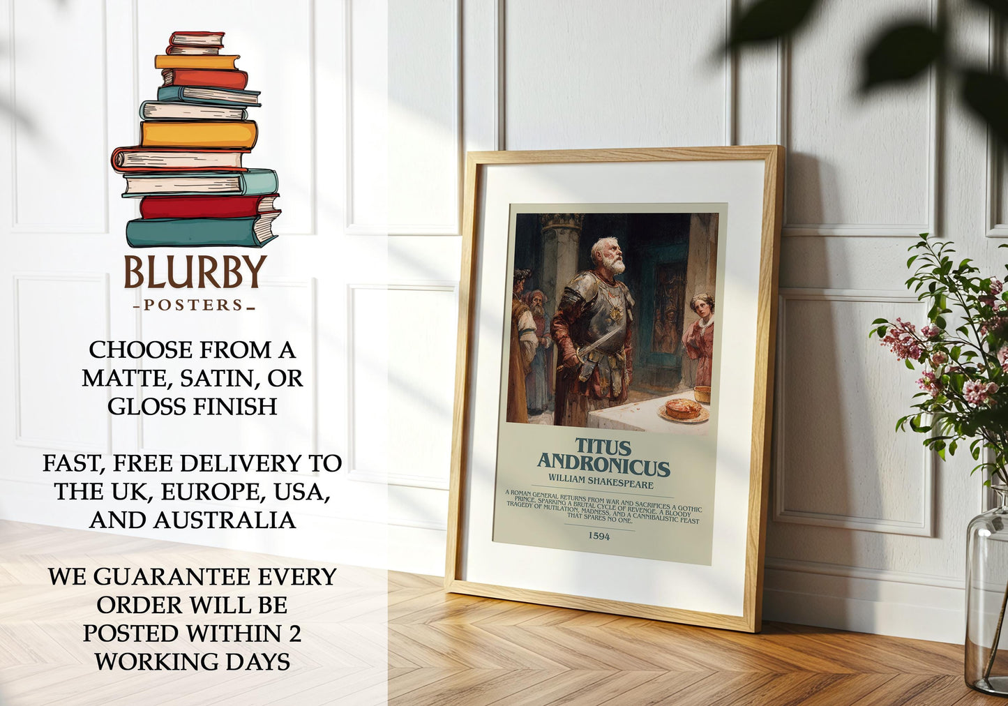 Titus Andronicus by William Shakespeare | Book Poster | Literary Art Gift For Book Lover | Novel Inspired Wall Art | Free Delivery
