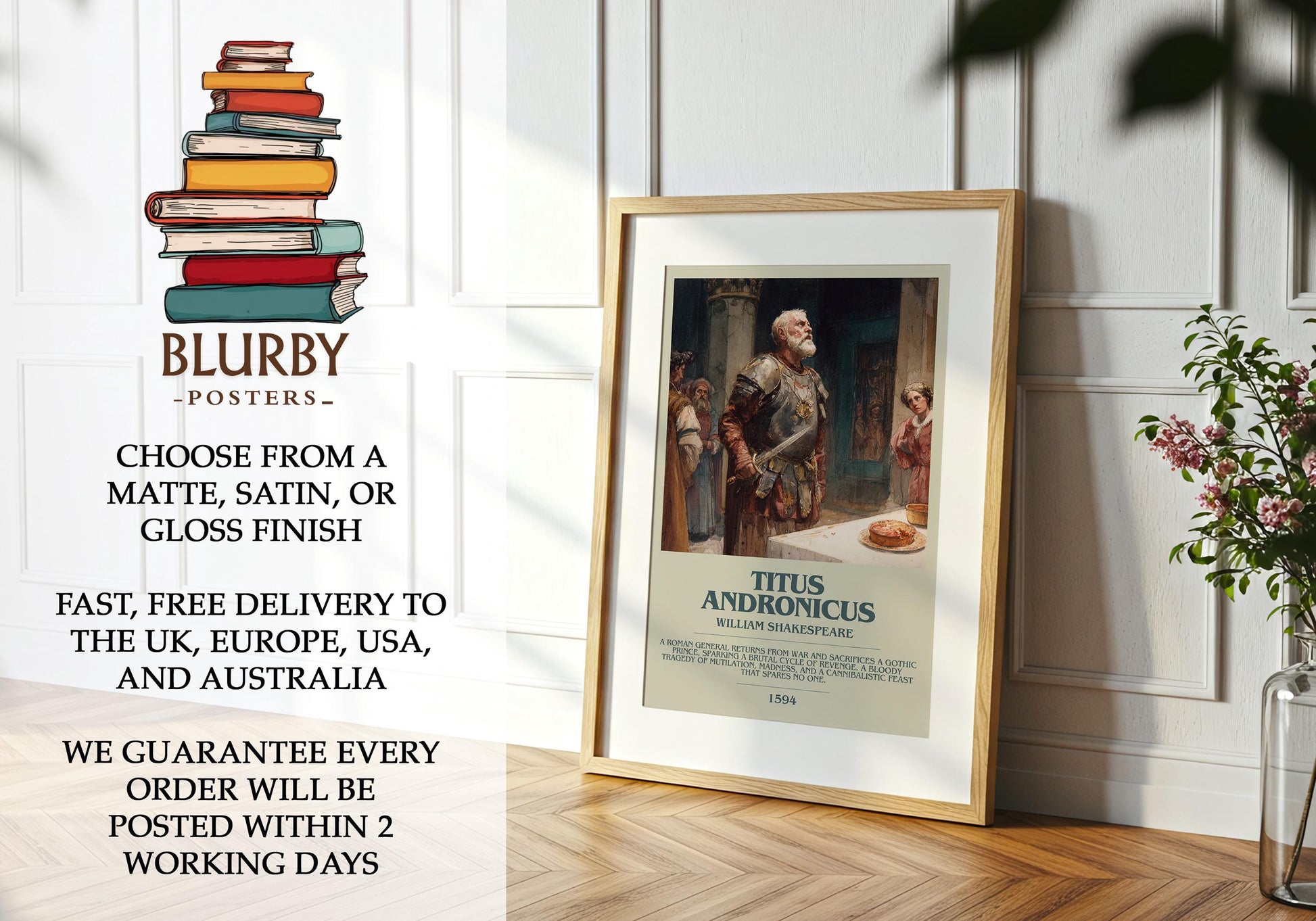 Titus Andronicus by William Shakespeare | Book Poster | Literary Art Gift For Book Lover | Novel Inspired Wall Art | Free Delivery