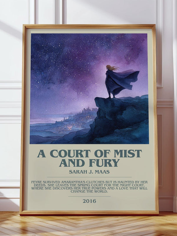 A Court of Mist and Fury bookish print in frame leaning in hallway – fantasy wall art