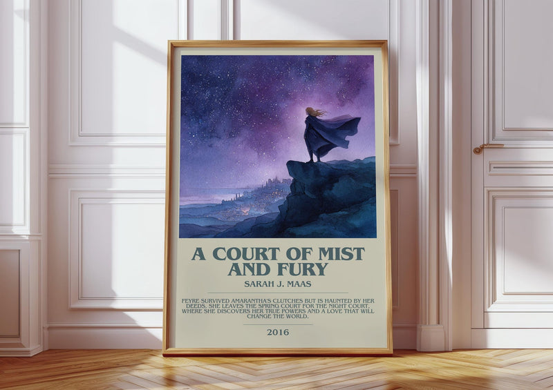 A Court of Mist and Fury bookish print in frame leaning in hallway – fantasy wall art