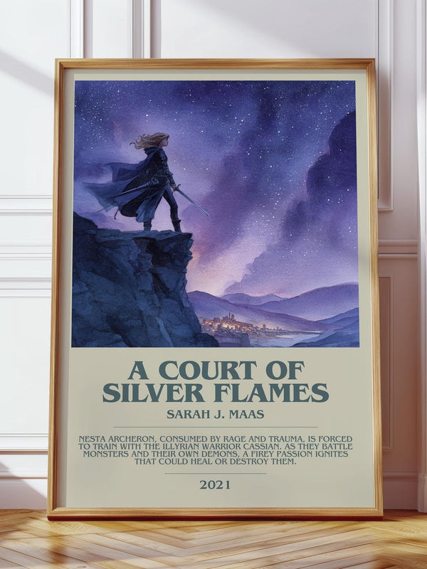 A Court Of Silver Flames bookish print in frame leaning in hallway – fantasy wall art