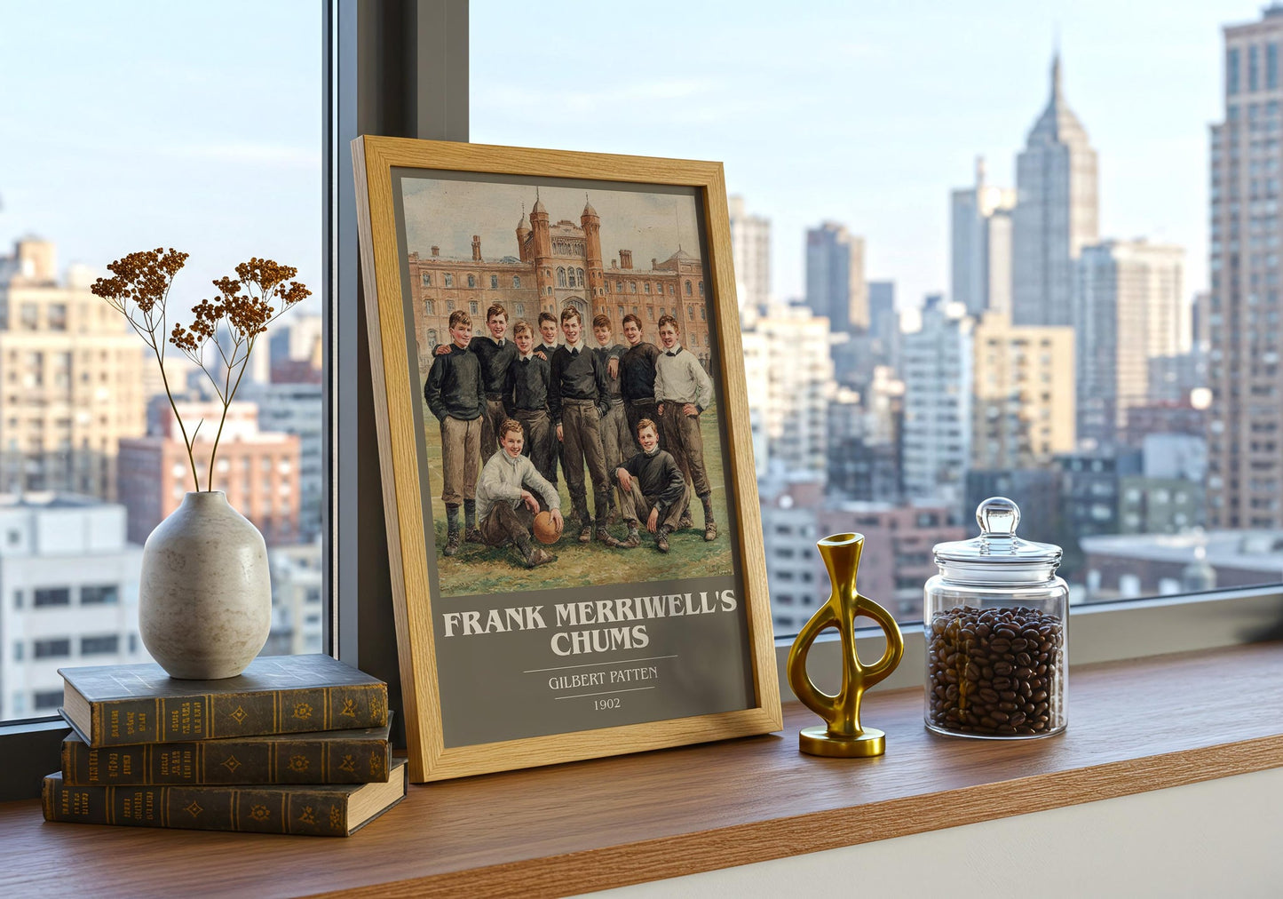 Frank Merriwell's Chums book cover print framed by window – literary home decor