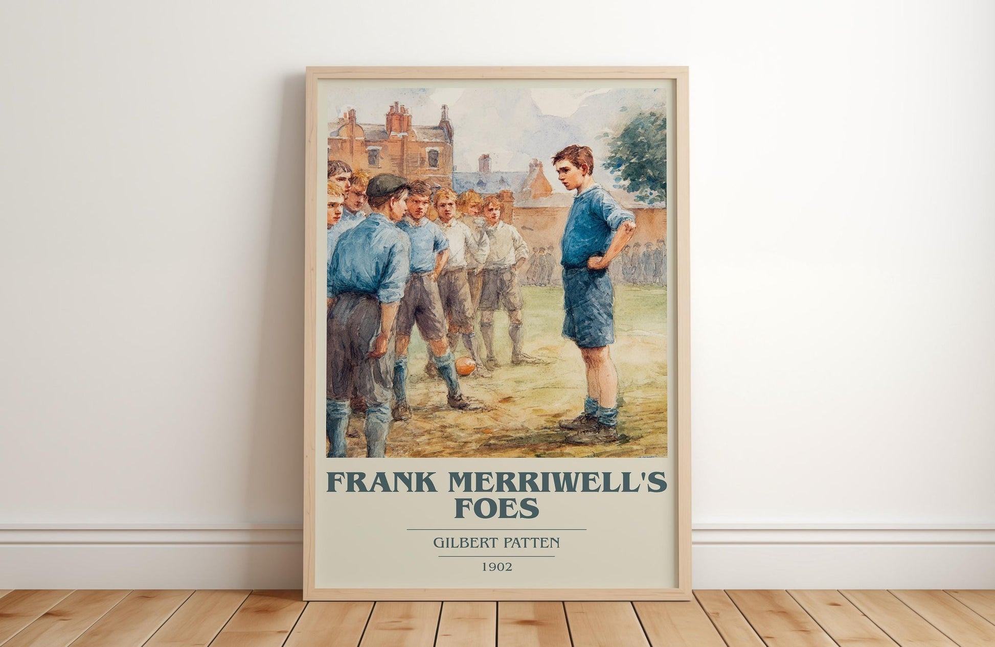 Frank Merriwell's Foes book cover print in frame leaning in hallway – adventure wall art
