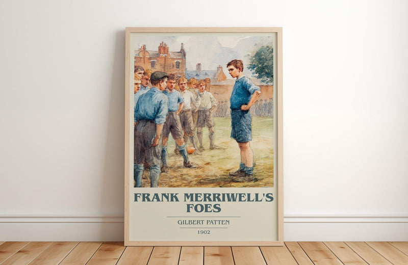 Frank Merriwell's Foes book cover print in frame leaning in hallway – adventure wall art