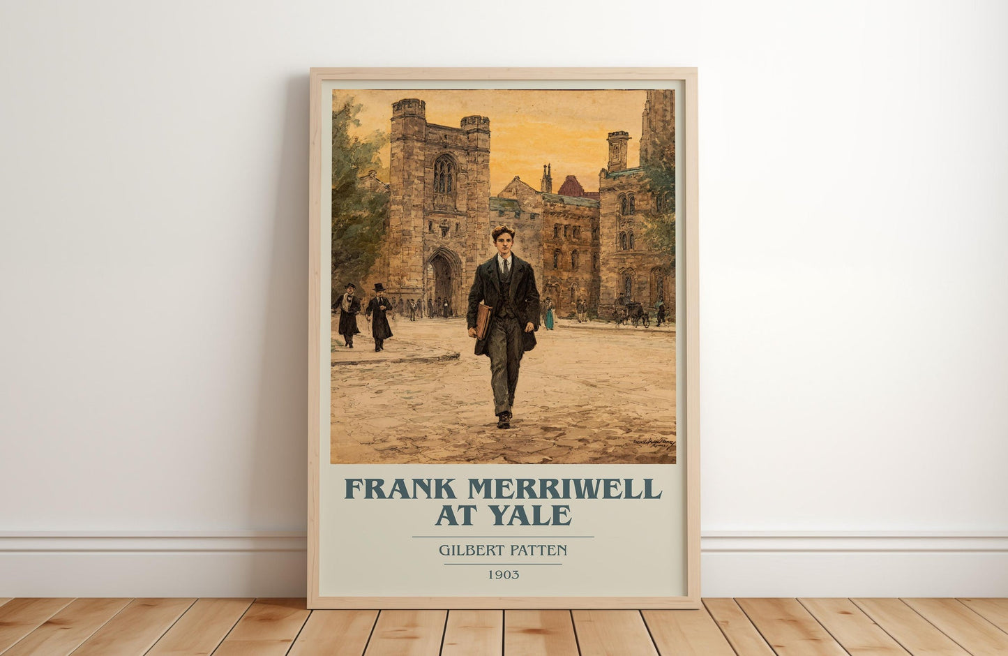 Frank Merriwell At Yale book cover print in frame leaning in hallway – adventure wall art