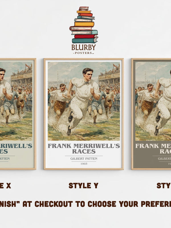 Frank Merriwell's Races book cover print in frame leaning in hallway – adventure wall art