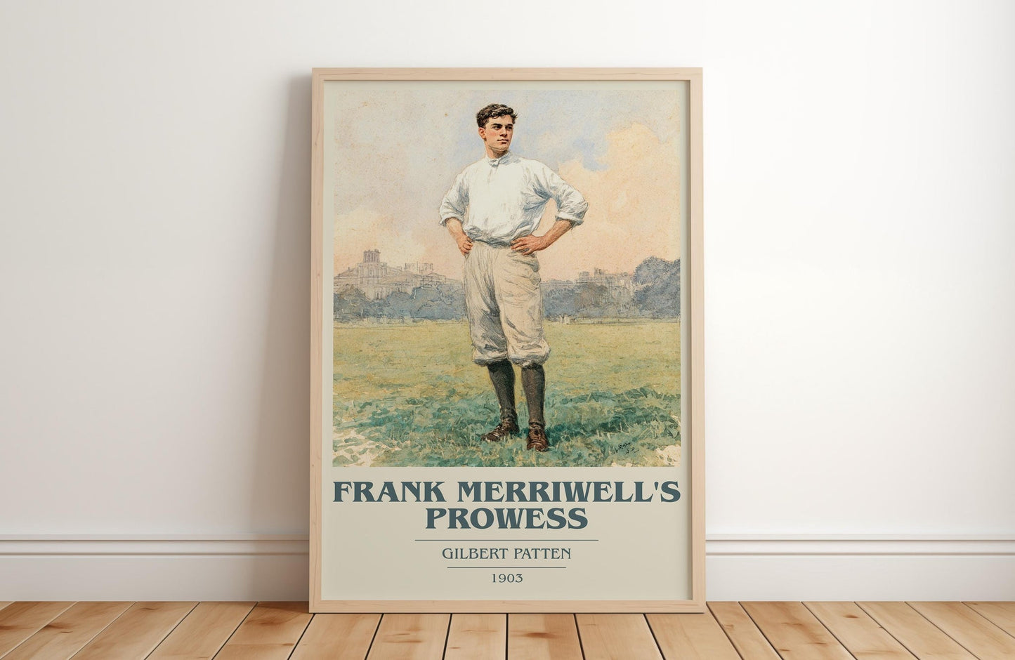 Frank Merriwell's Prowess book cover print in frame leaning in hallway – adventure wall art