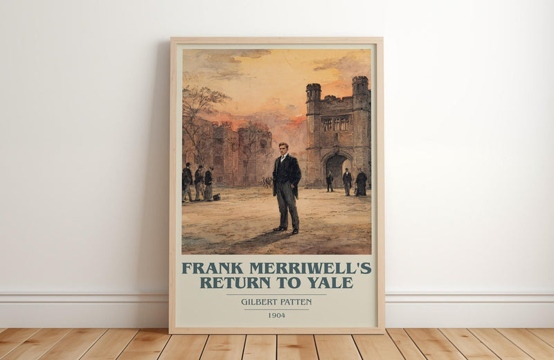Frank Merriwell's Return To Yale book cover print in frame leaning in hallway – adventure wall art