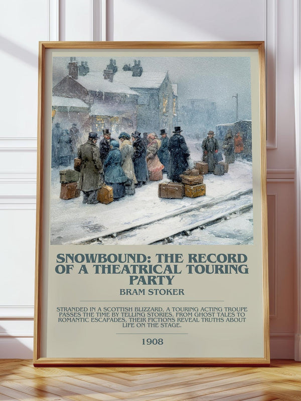 Snowbound: The Record of a Theatrical Touring Party bookish print in frame leaning in hallway – romance wall art
