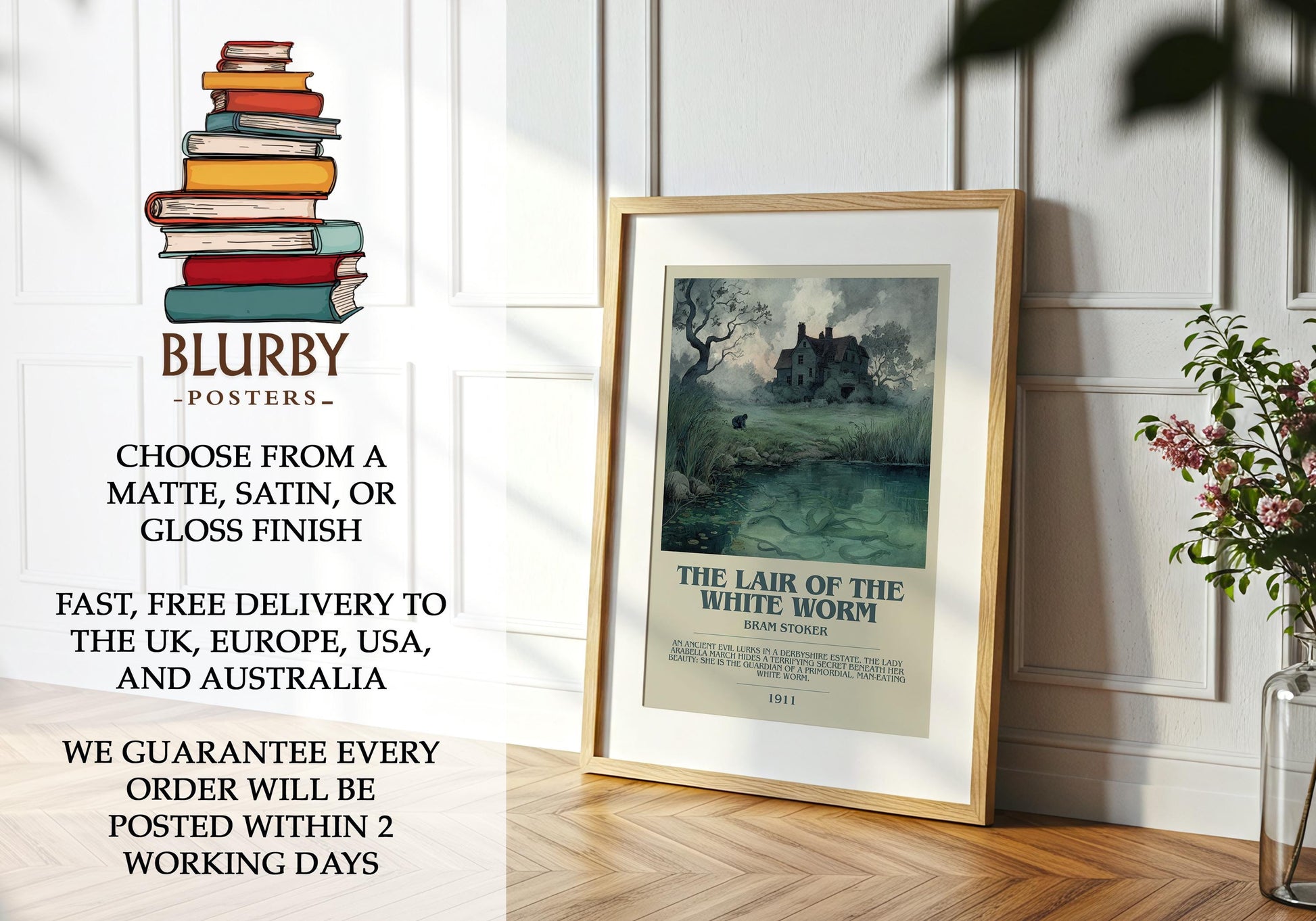 The Lair of the White Worm by Bram Stoker | Book Poster | Literary Art Gift For Book Lover | Novel Inspired Wall Art | Free Delivery