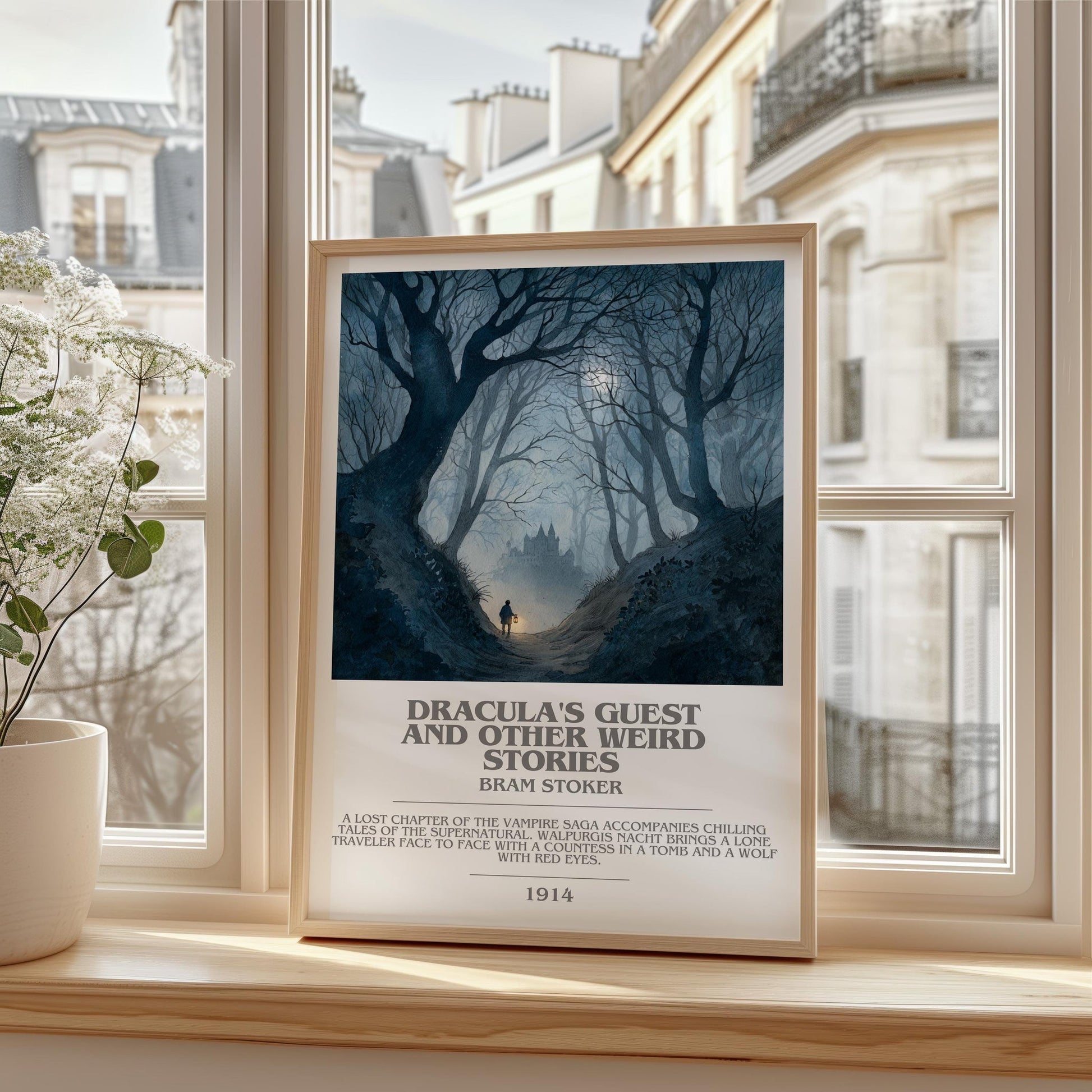 Dracula's Guest And Other Weird Stories bookish print framed by window – literary home decor