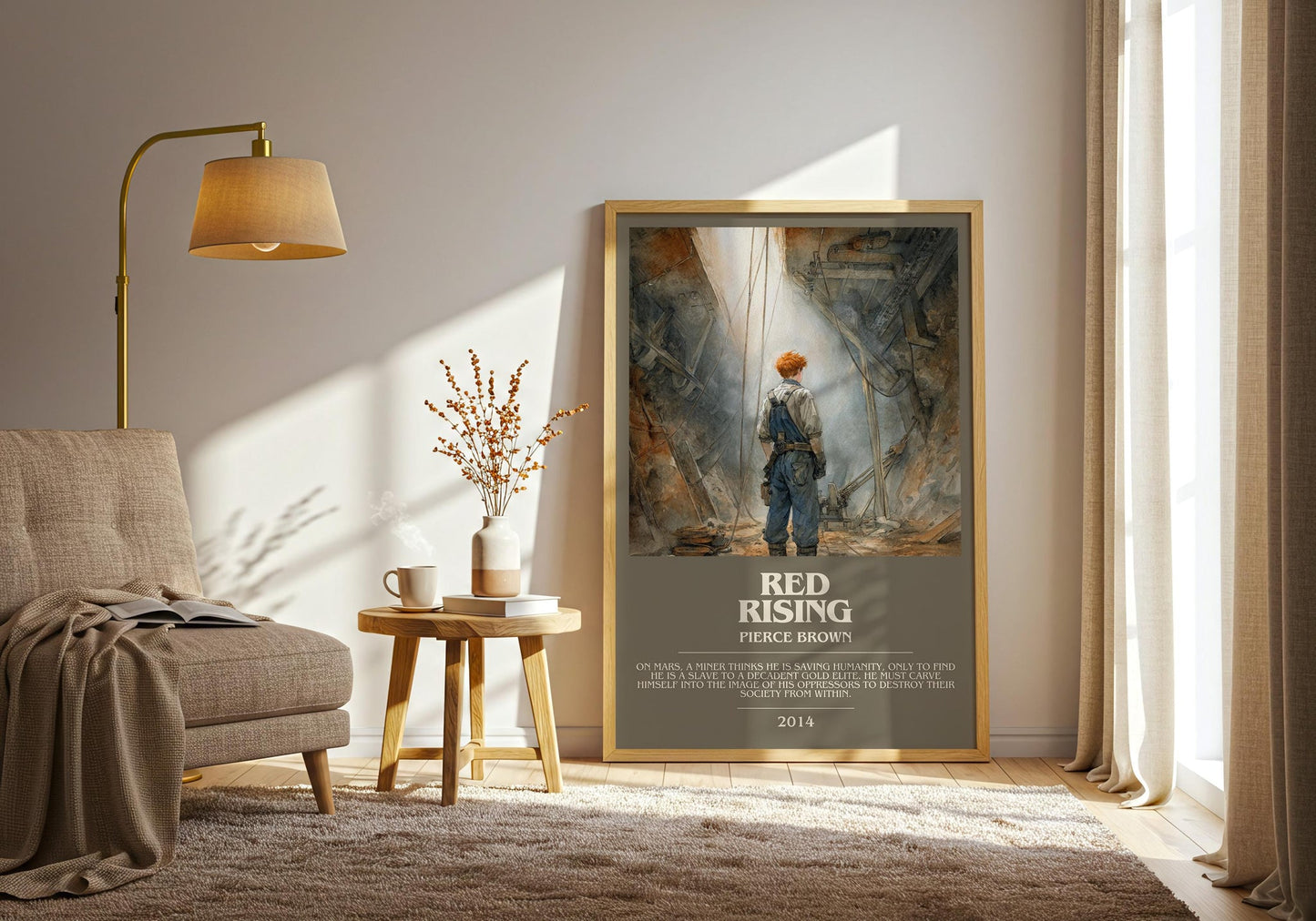 Red Rising bookish print on bookshelf – Pierce Brown fan gift