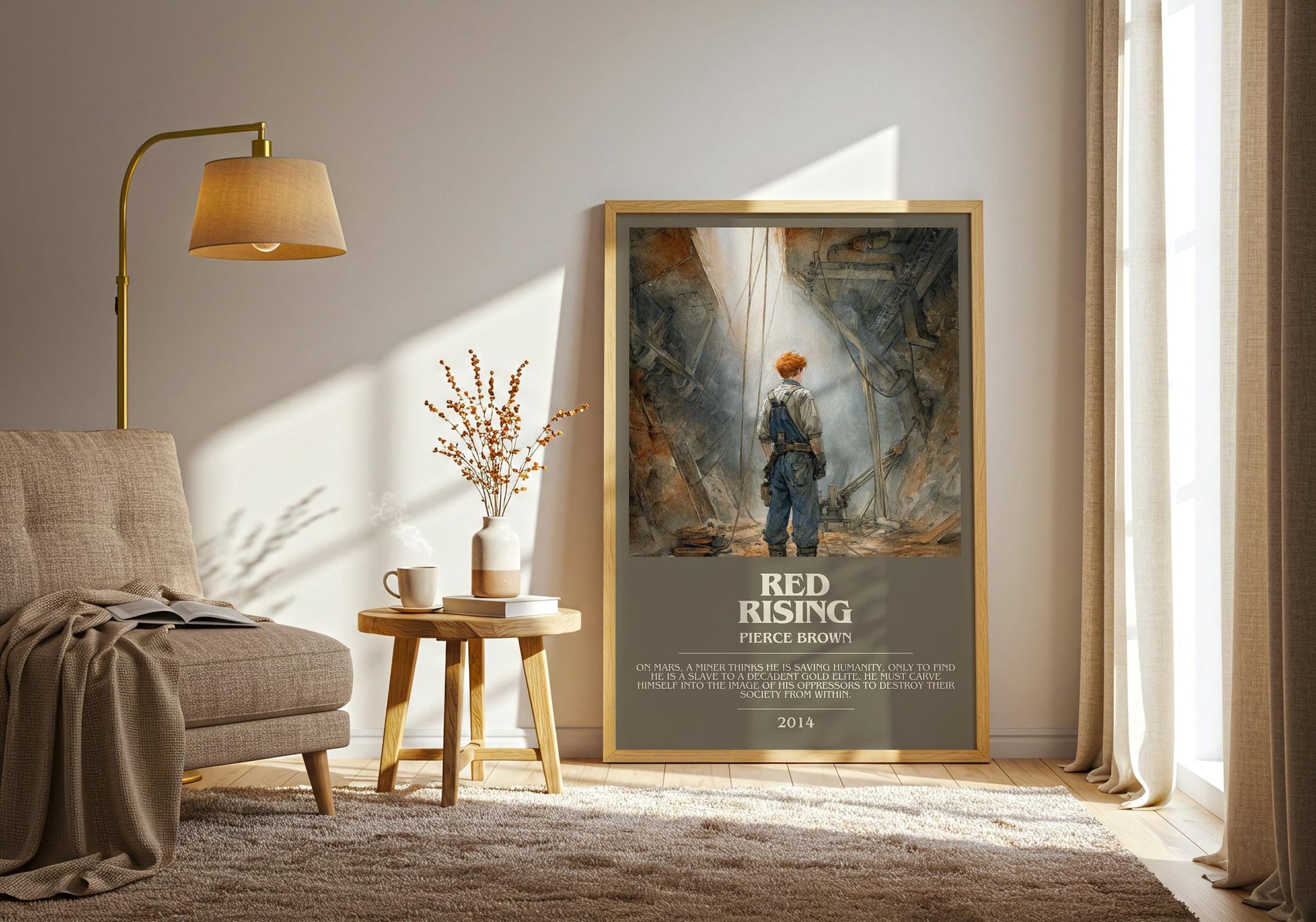 Red Rising bookish print on bookshelf – Pierce Brown fan gift