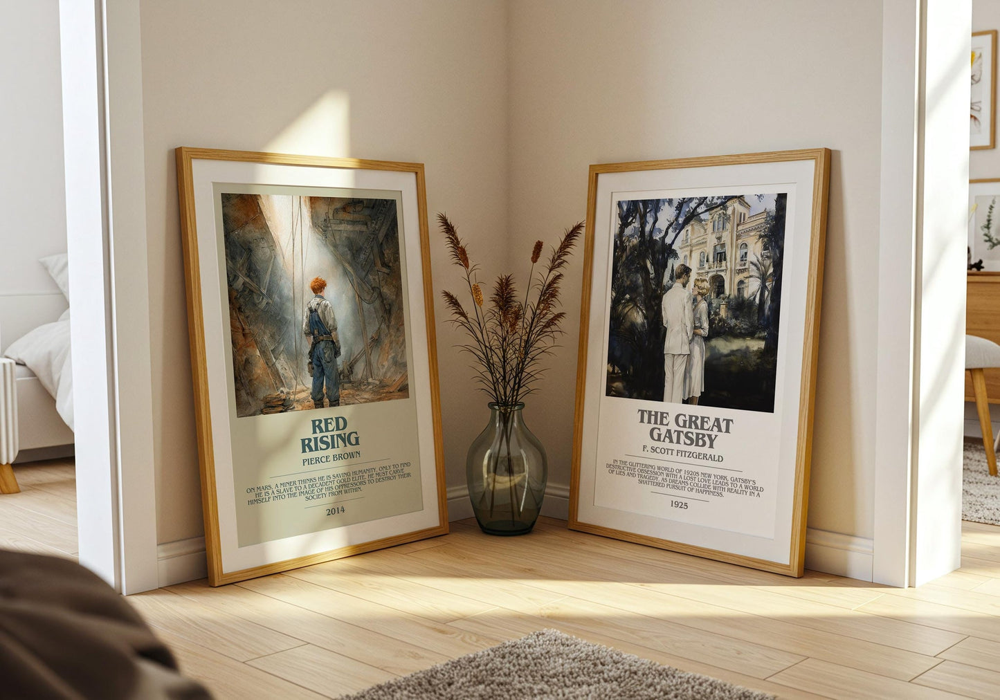 Red Rising bookish poster paired in gallery wall – literary art prints