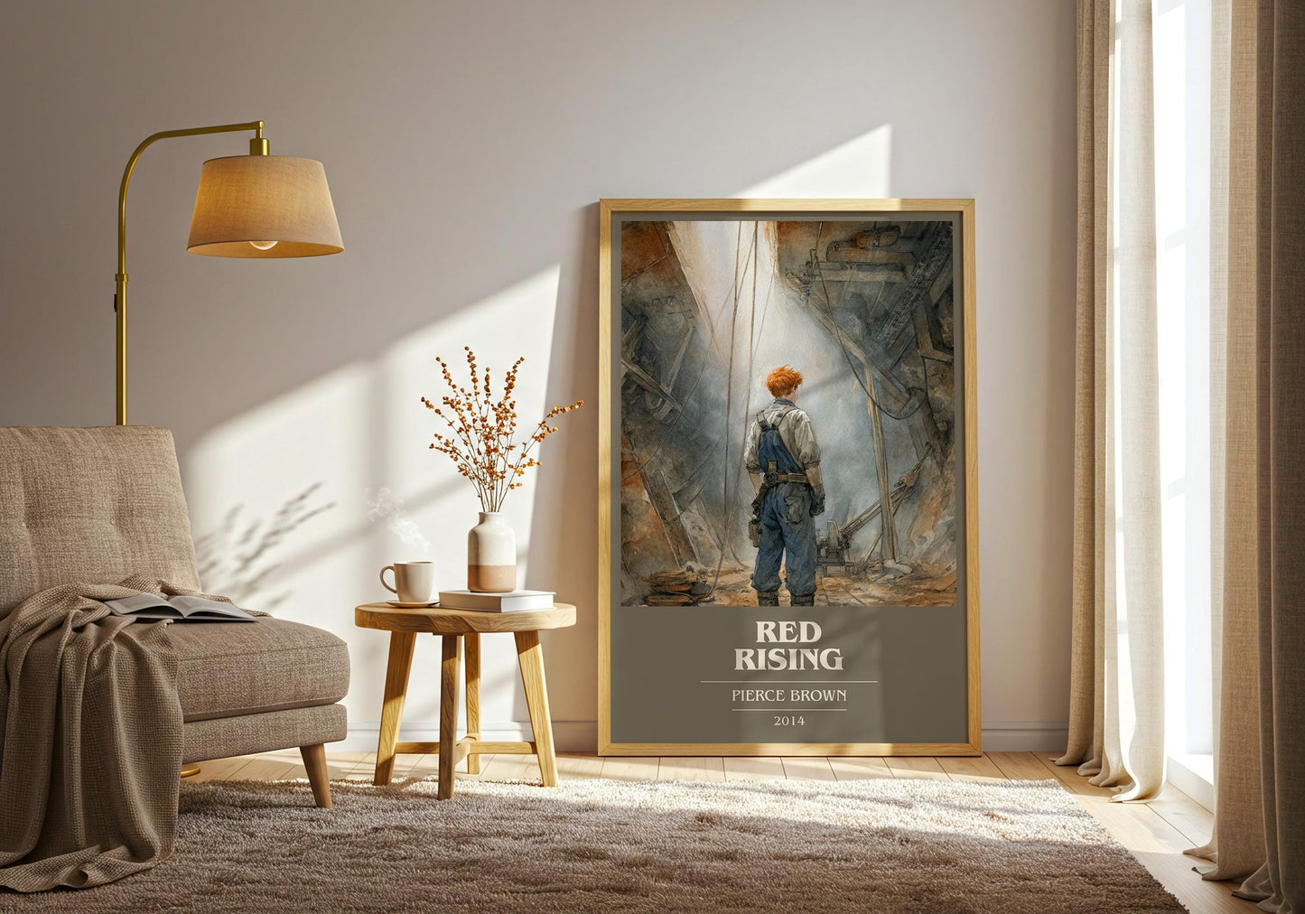 Red Rising book cover print on bookshelf – Pierce Brown fan gift