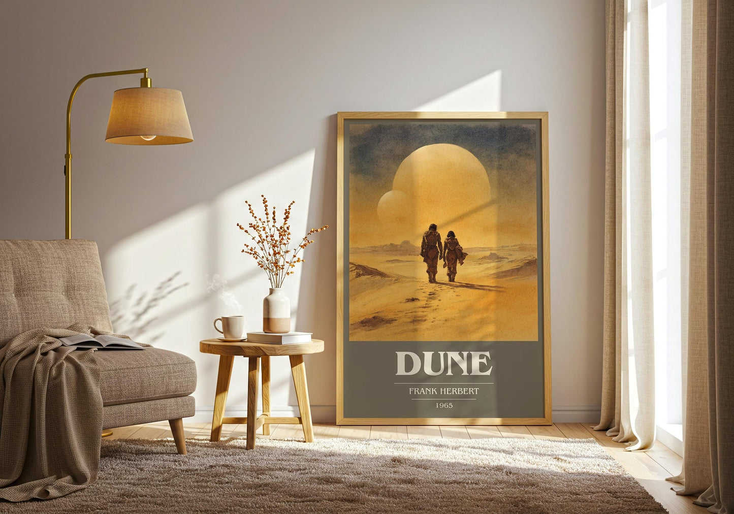 Dune book cover print on bookshelf – Frank Herbert fan gift