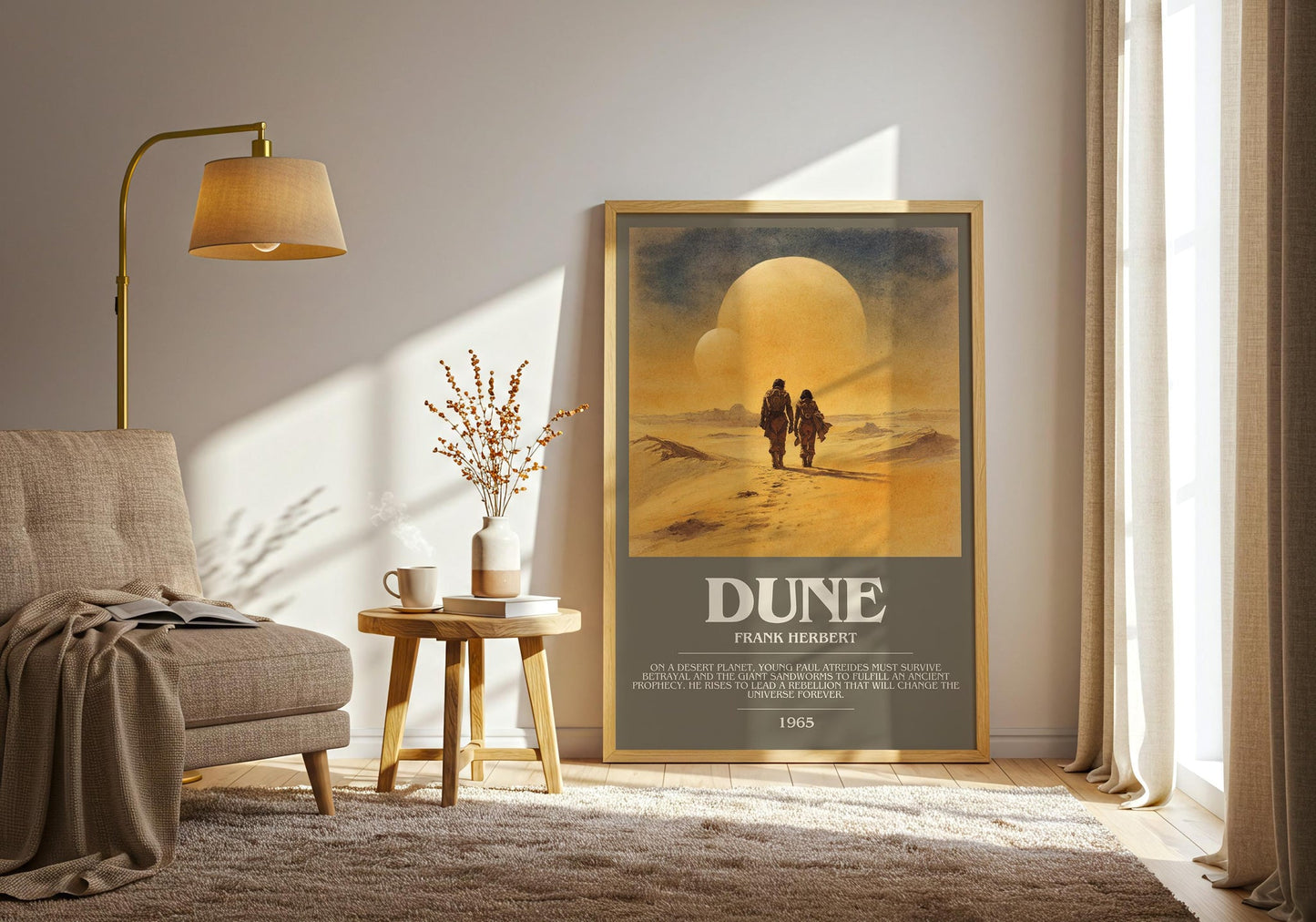 Dune bookish print on bookshelf – Frank Herbert fan gift