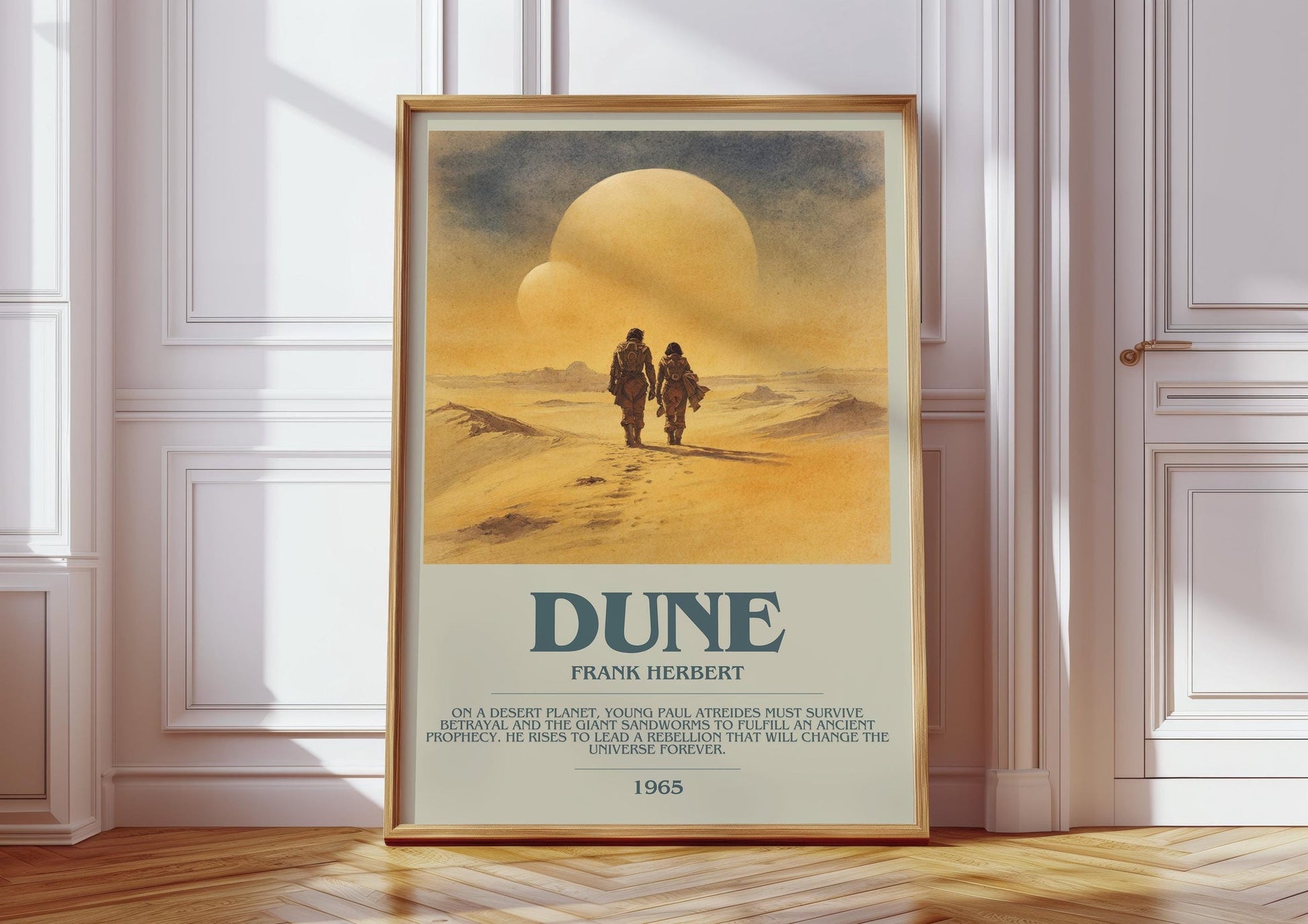 Dune bookish print in frame leaning in hallway – sci fi wall art