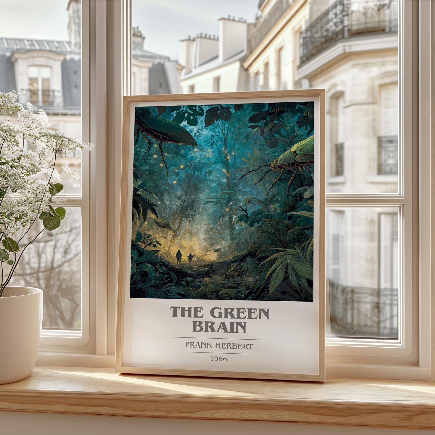 The Green Brain book cover print framed by window – literary home decor