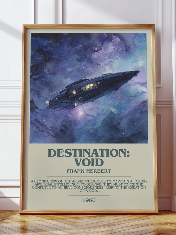 Destination: Void bookish print in frame leaning in hallway – sci fi wall art