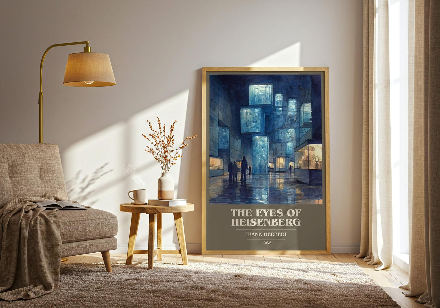 The Eyes of Heisenberg book cover print on bookshelf – Frank Herbert fan gift